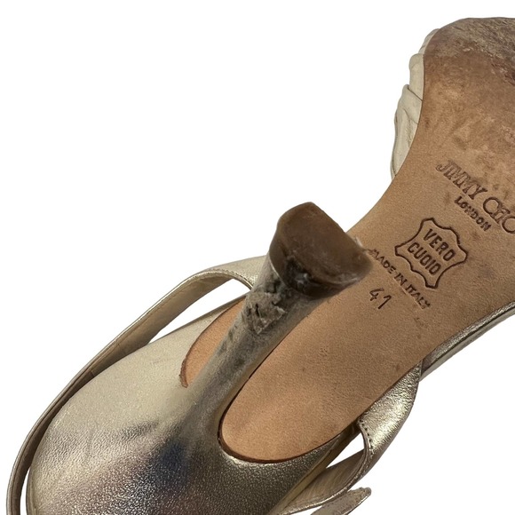 Jimmy Choo Gold Leather Open Toe Slingback Pump Size 41 EUC - Picture 11 of 12
